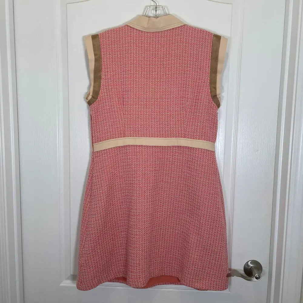 Anthropologie Maeve Tweed Mini Dress Collared Pink Cream Preppy Retro NWT 12 - Picture 7 of 7